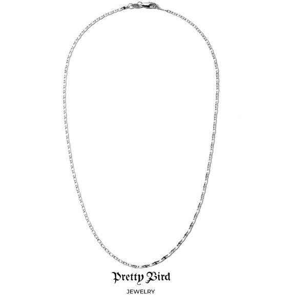 18K White Gold Plated Diamond Cut Bar Link Chain - 18" / 2mm - Picture 1 of 2